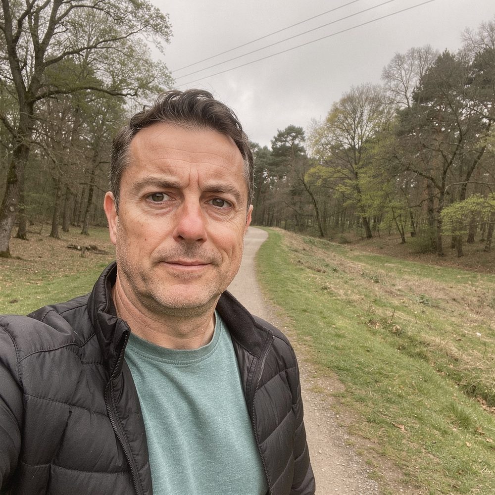 A generated photograph of the site's author on a woodland path